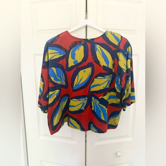 Anthropologie Corey Lynn Calter Rhea Blouse Bold Colorful Leaf Top Size XS - Picture 7 of 7